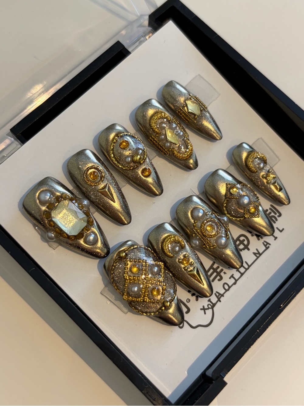 Handmade Press On Nails Metallic Baroque Gothic Nails